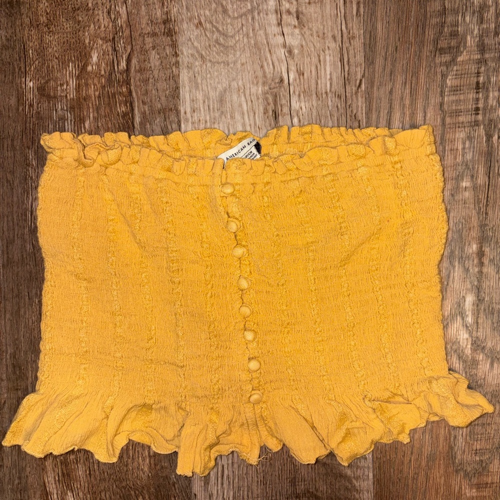 American Eagle Outfitters Yellow Ruffled Top Size: S